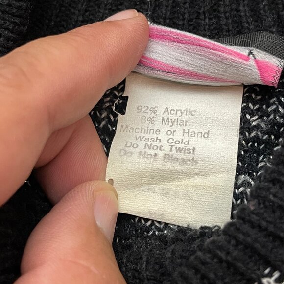 Vintage Fortune Knits Sweater Womens Black Gray Geometric Knit Pullover Size L - Picture 4 of 8